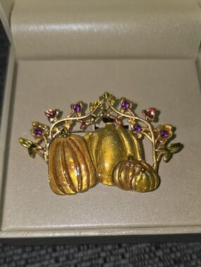 Gold Pumpkin Floral Brooch - Women Jewelry